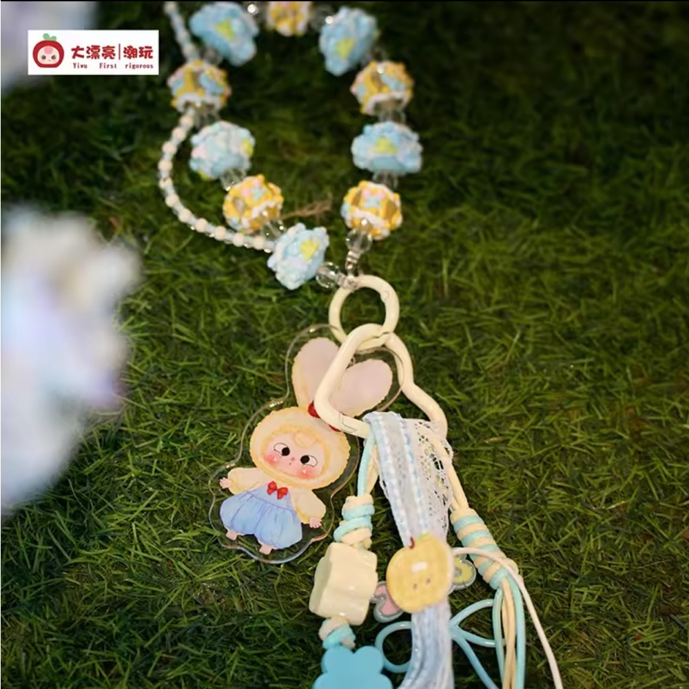 Baby Three Keychain Cute Bunny Kids Necklace with Beads